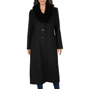 Forecaster of Boston Womens Black Wool Fox Fur Dress Maxi Coat Outerwear NWT